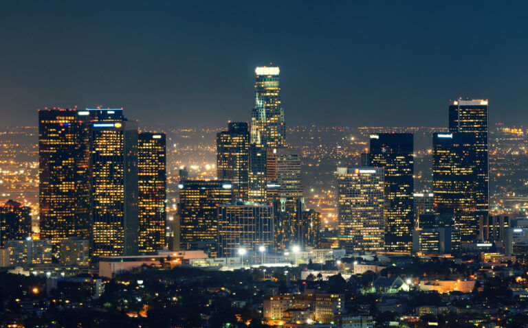 Los Angeles downtown buildings at night